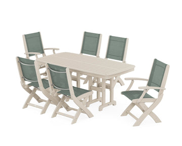 Coastal Folding Chair 7-Piece Dining Set