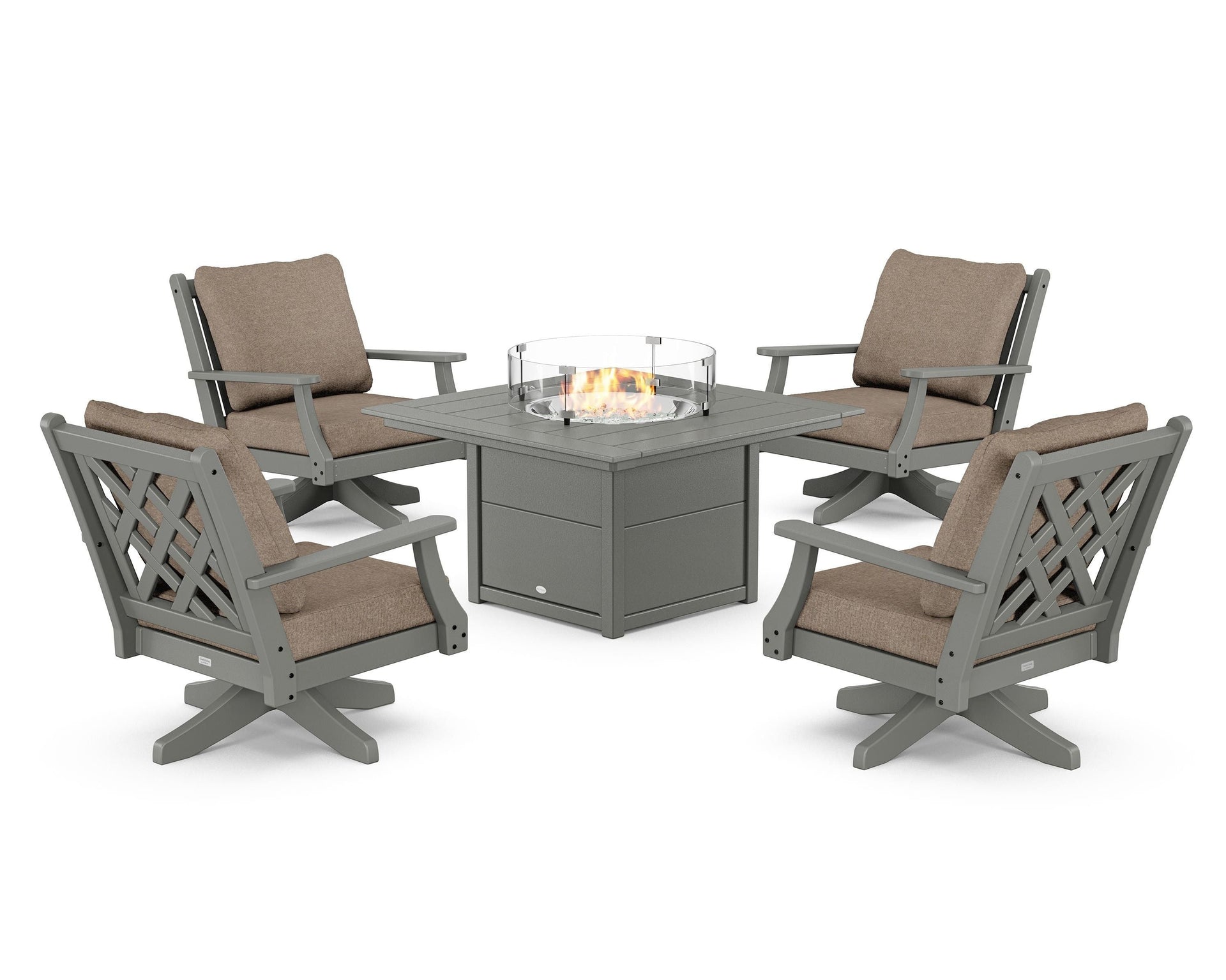 Wovendale 5-Piece Deep Seating Swivel Conversation Set with Fire Pit Table