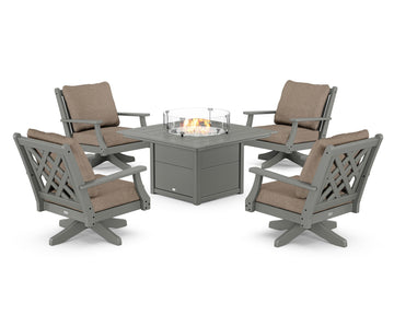 Wovendale 5-Piece Deep Seating Swivel Conversation Set with Fire Pit Table