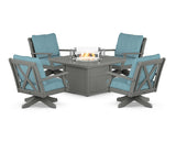 Braxton 5-Piece Deep Seating Swivel Conversation Set with Fire Pit Table