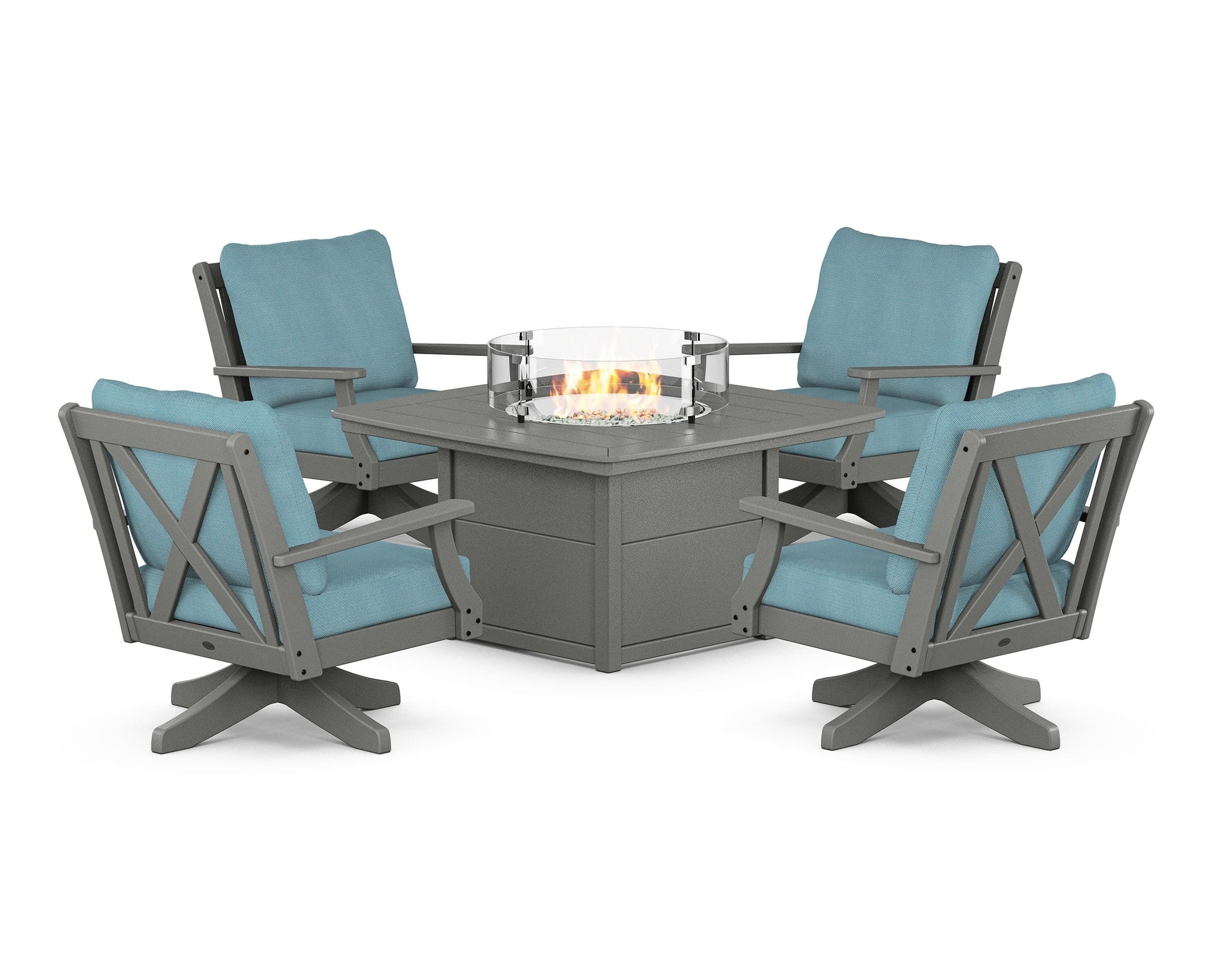 Braxton 5-Piece Deep Seating Swivel Conversation Set with Fire Pit Table