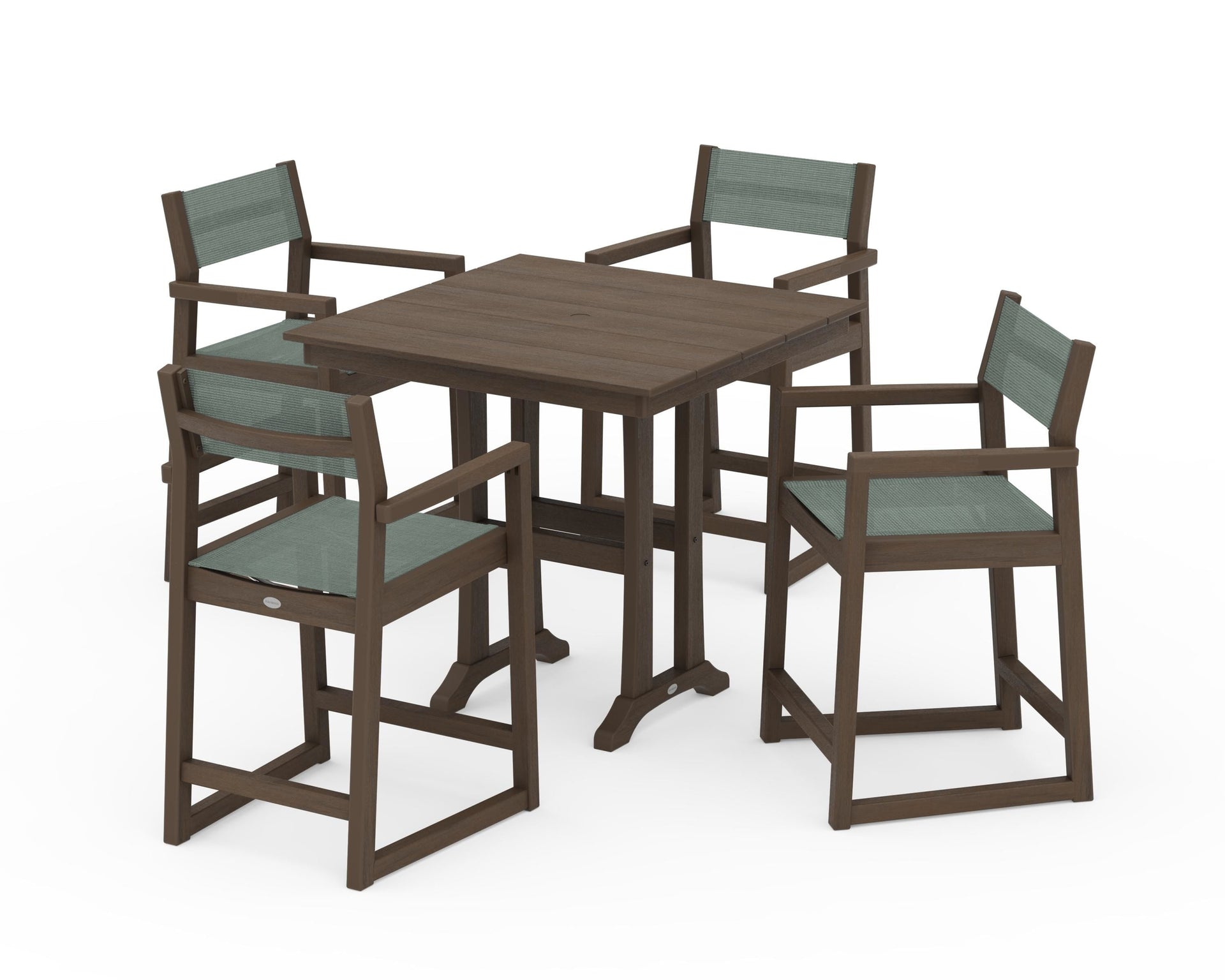 EDGE Sling Arm Chair 5-Piece Farmhouse Counter Set with Trestle Legs