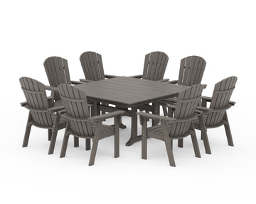 Nautical Curveback Adirondack 9-Piece Square Dining Set with Trestle Legs