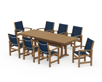 Coastal 9-Piece Farmhouse Dining Set with Trestle Legs