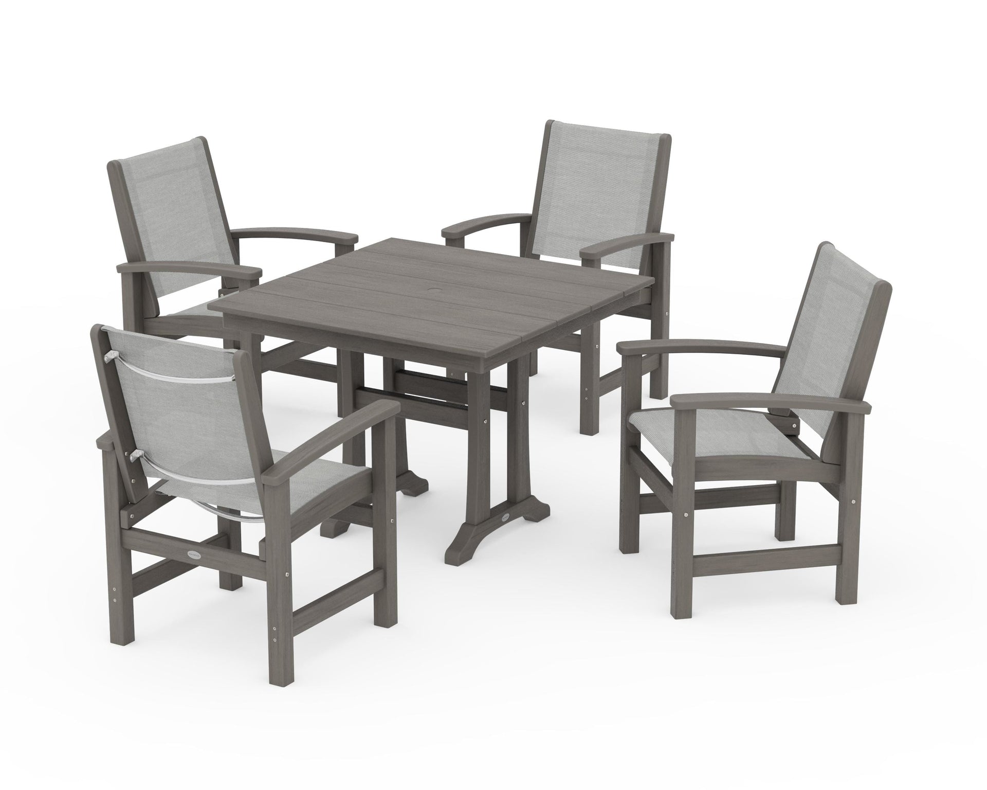 Coastal 5-Piece Farmhouse Dining Set With Trestle Legs