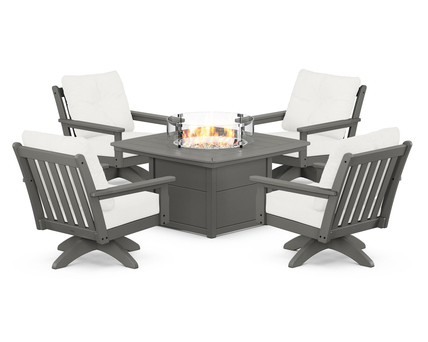 Vineyard 5-Piece Deep Seating Swivel Conversation Set with Fire Pit Table