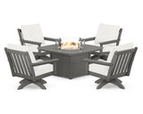 Vineyard 5-Piece Deep Seating Swivel Conversation Set with Fire Pit Table