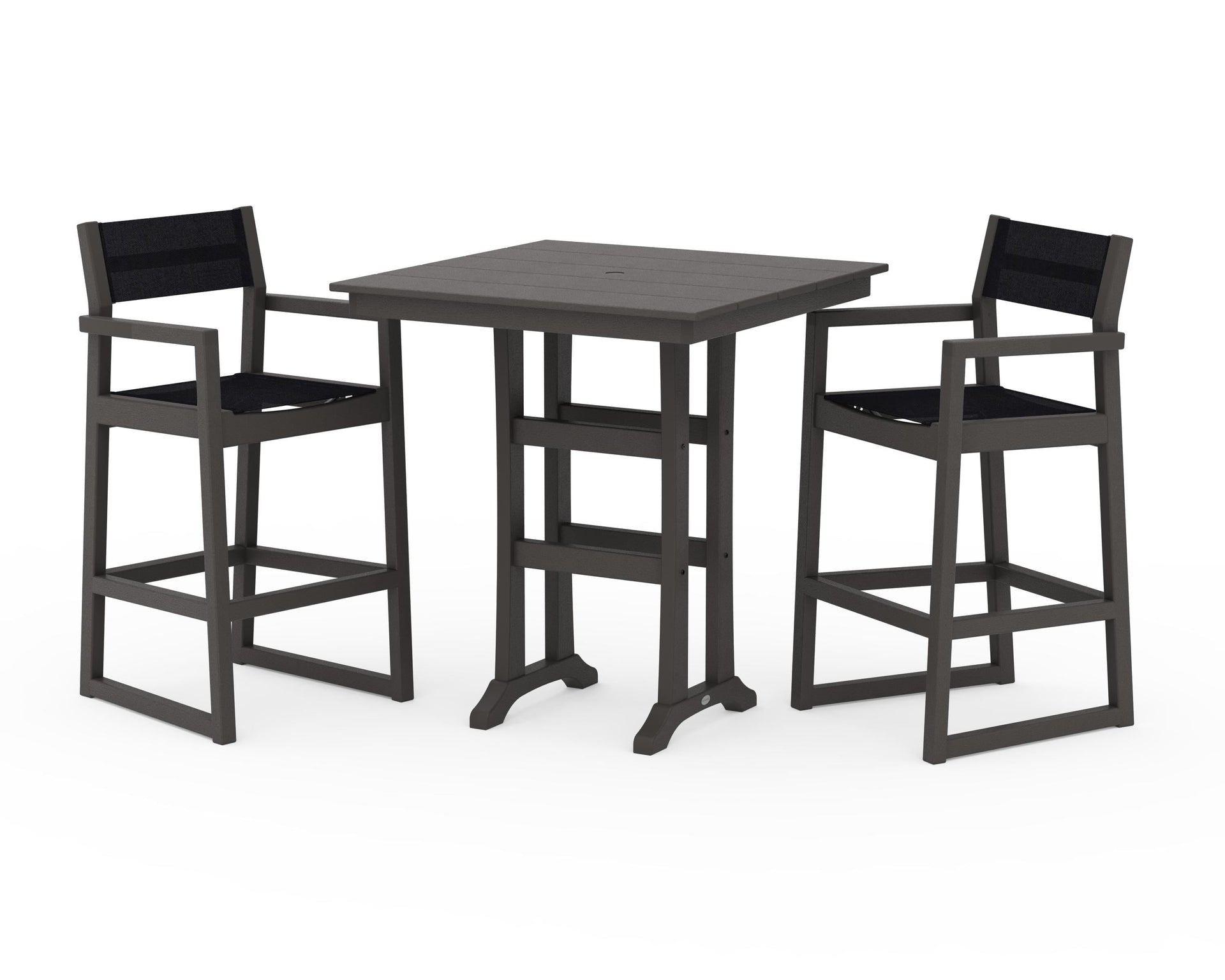 EDGE Sling Arm Chair 3-Piece Farmhouse Bar Set with Trestle Legs