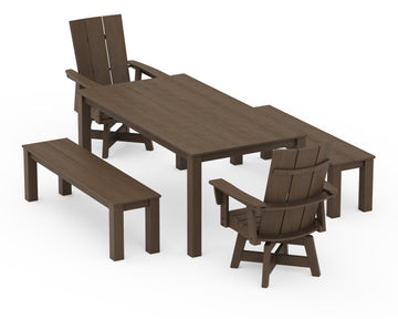 Modern Curveback Adirondack 5-Piece Parsons Swivel Dining Set with Benches