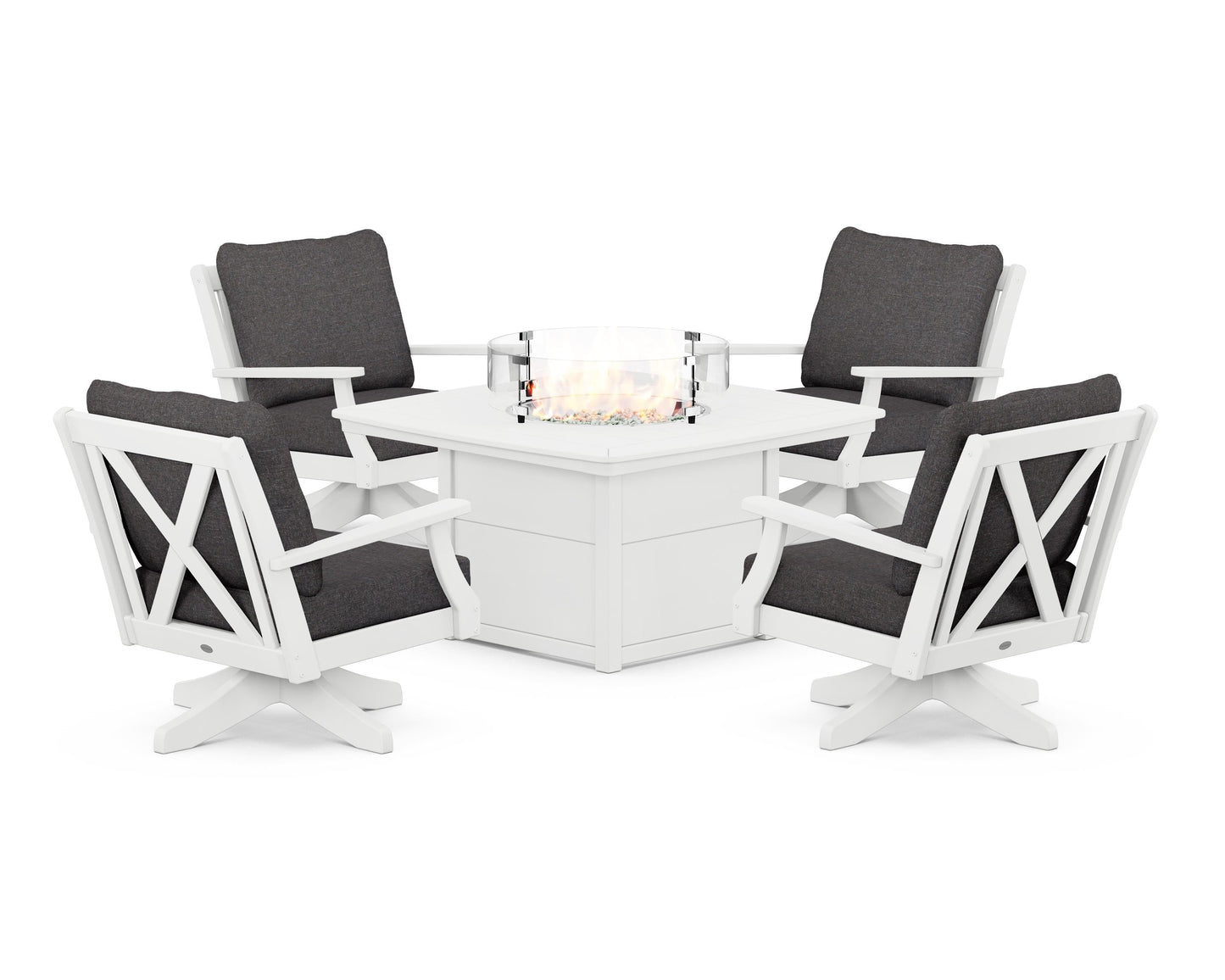 Braxton 5-Piece Deep Seating Swivel Conversation Set with Fire Pit Table