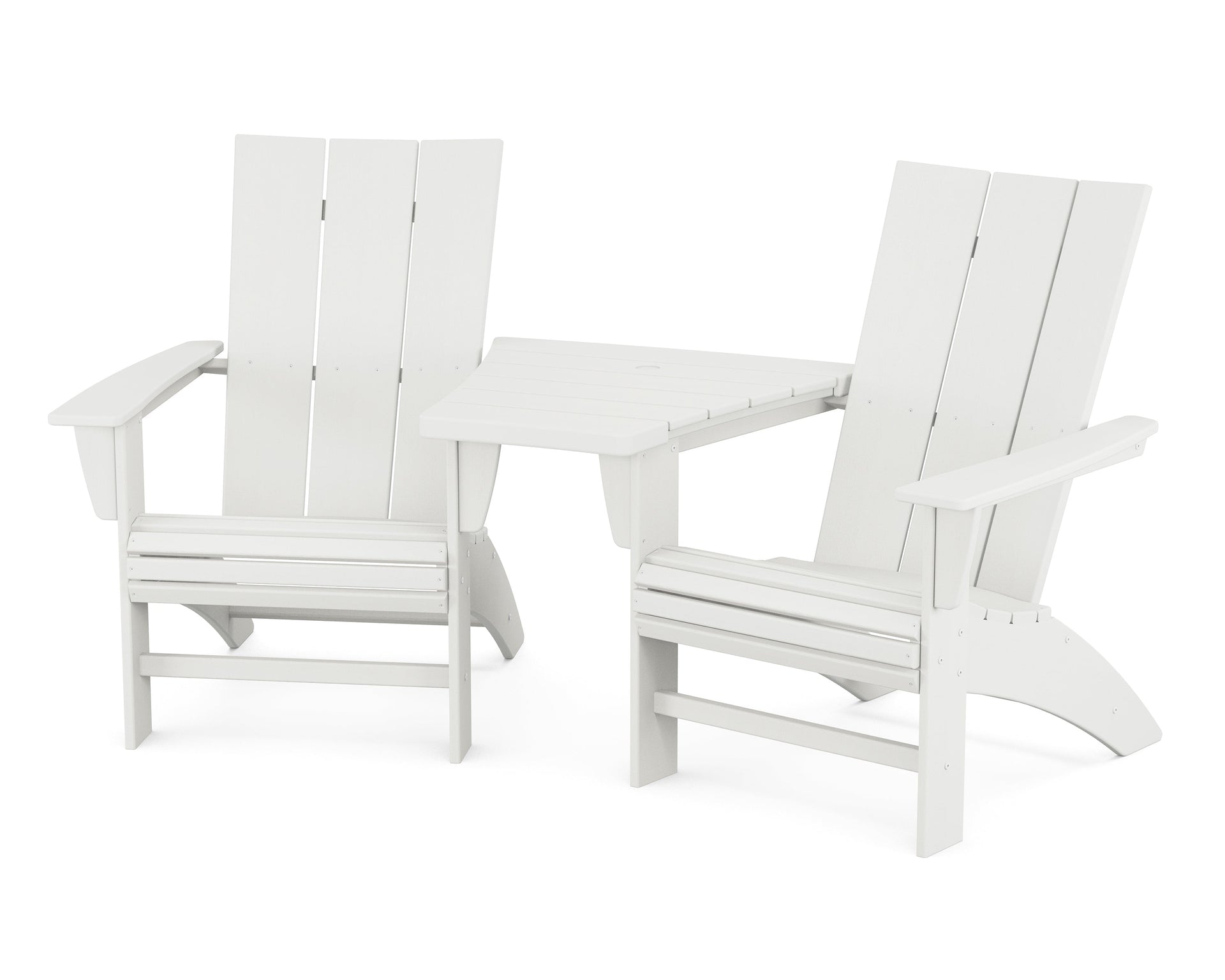 Modern 3-Piece Curveback Adirondack Set with Angled Connecting Table