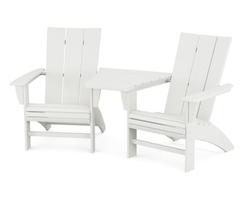 Modern 3-Piece Curveback Adirondack Set with Angled Connecting Table