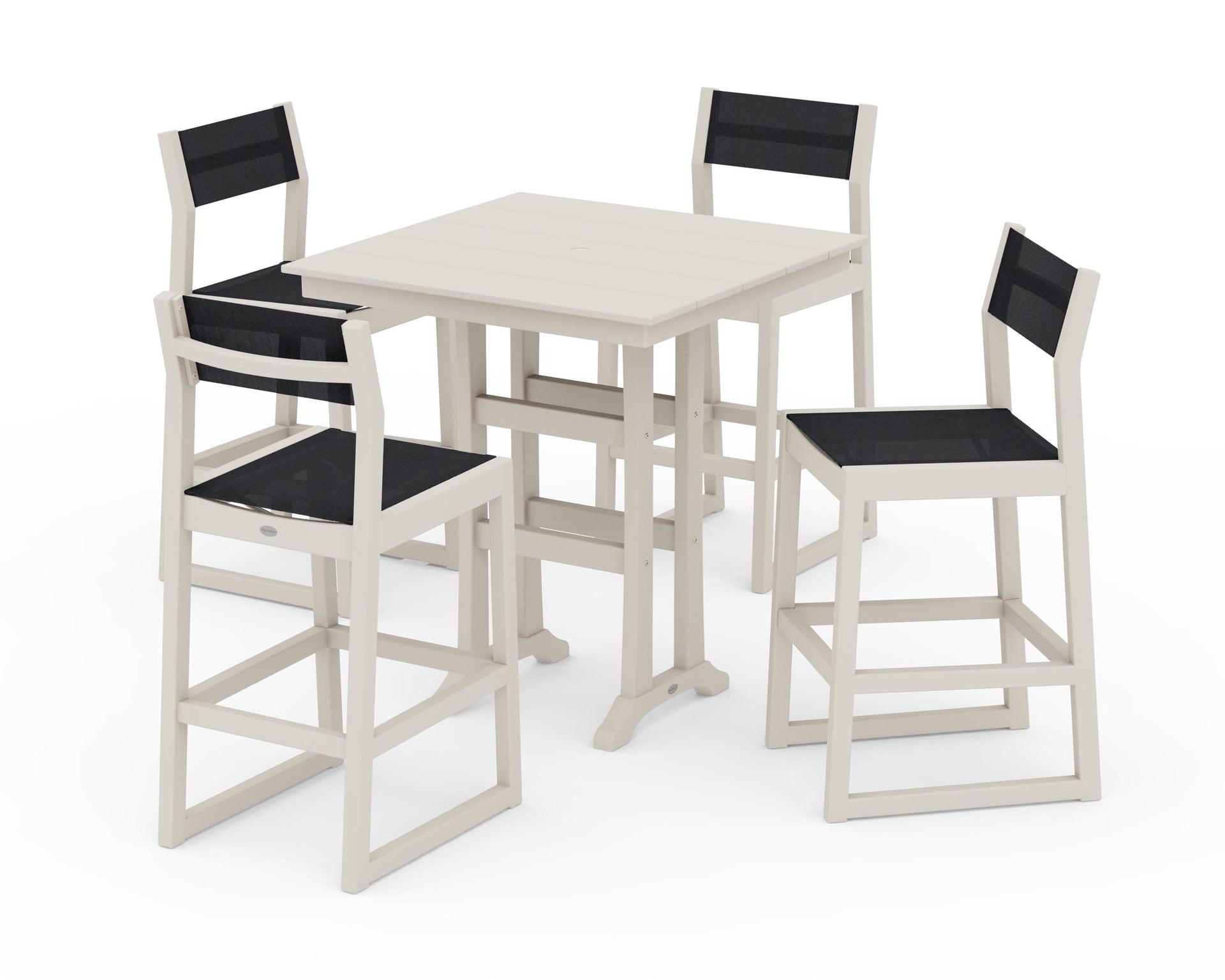 EDGE Sling Arm Chair 5-Piece Farmhouse Bar Set with Trestle Legs