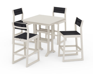 EDGE Sling Arm Chair 5-Piece Farmhouse Bar Set with Trestle Legs