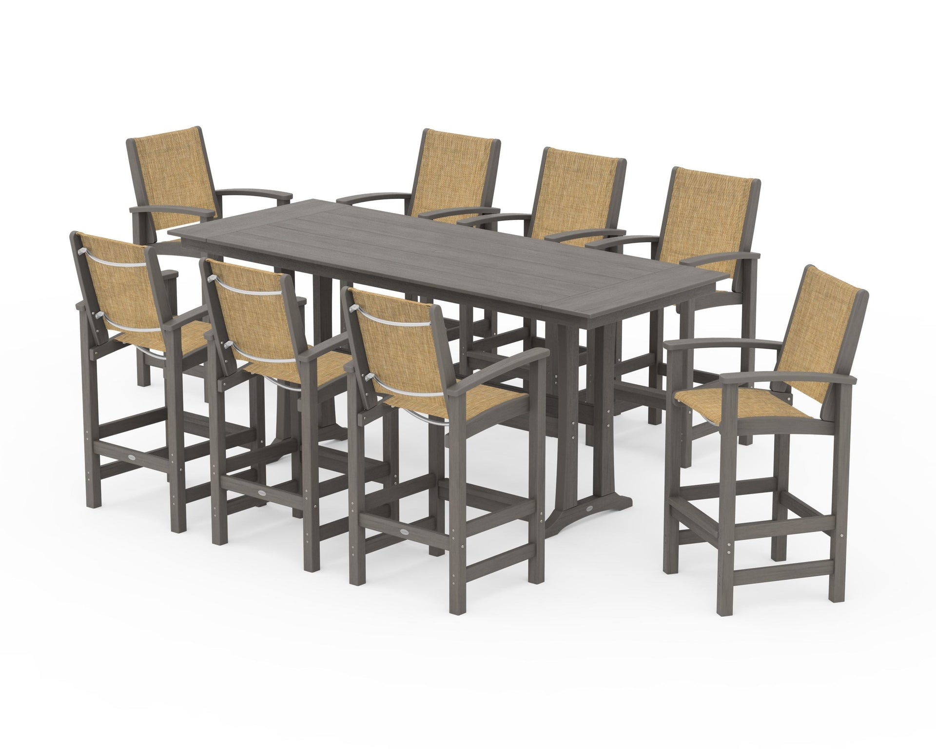 Coastal 9-Piece Farmhouse Bar Set with Trestle Legs