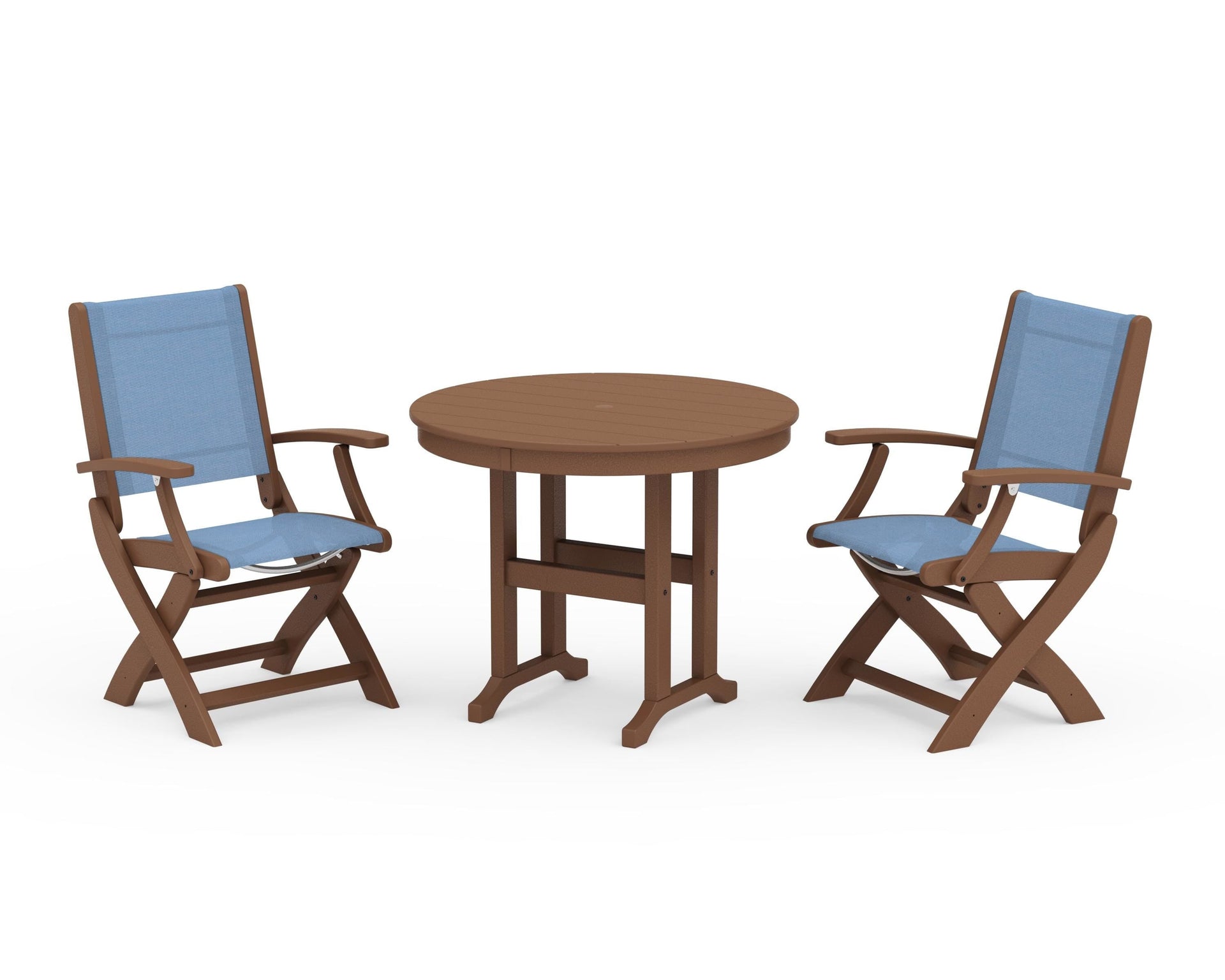 Coastal Folding Chair 3-Piece Round Dining Set
