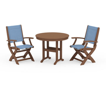 Coastal Folding Chair 3-Piece Round Dining Set