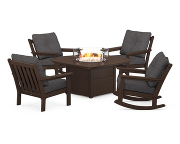 Vineyard 5-Piece Deep Seating Rocking Chair Conversation Set with Fire Pit Table