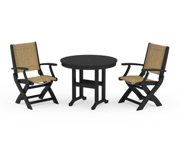 Coastal Folding Chair 3-Piece Round Dining Set