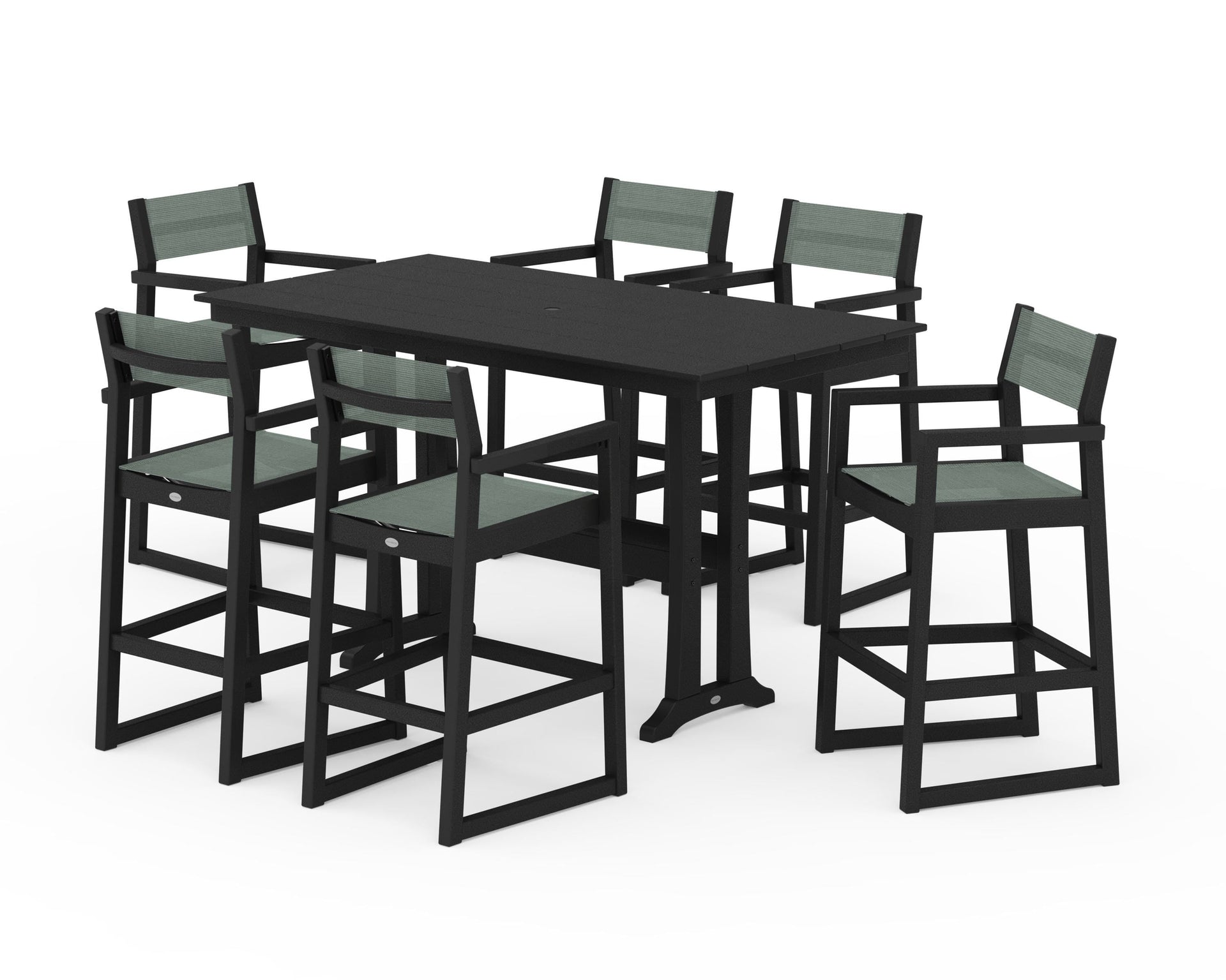 EDGE Sling Arm Chair 7-Piece Farmhouse Bar Set with Trestle Legs