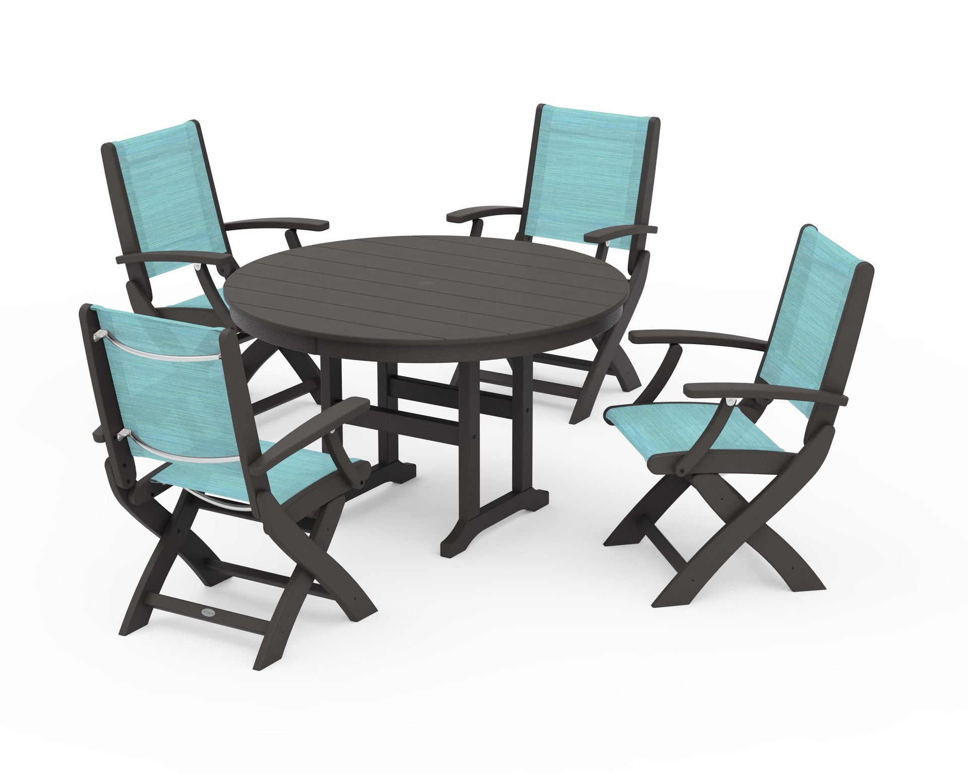 Coastal Folding Chair 5-Piece Round Dining Set