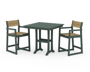 EDGE Sling Arm Chair 3-Piece Farmhouse Counter Set with Trestle Legs