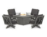 Braxton 5-Piece Deep Seating Swivel Conversation Set with Fire Pit Table