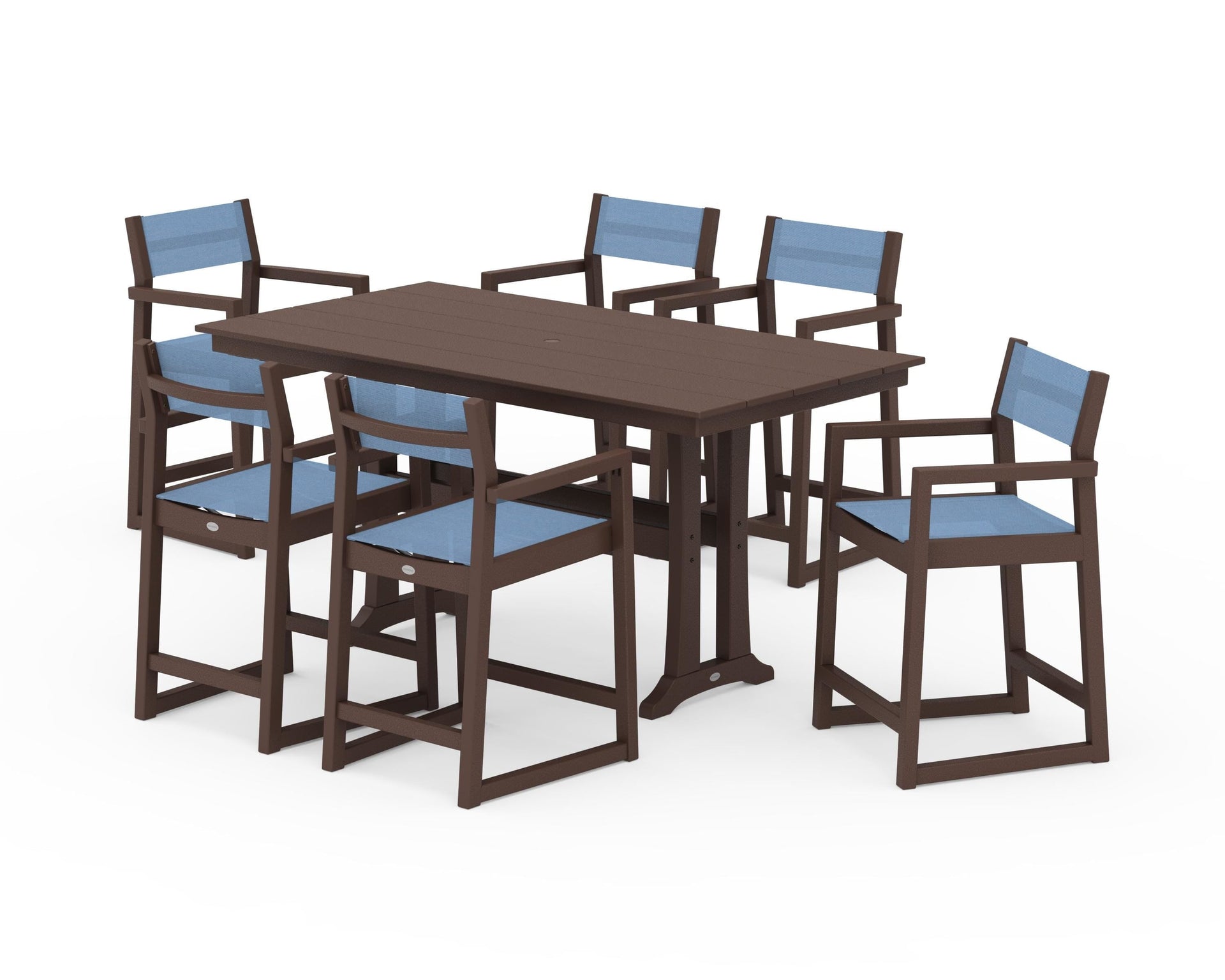 EDGE Sling Arm Chair 7-Piece Farmhouse Counter Set with Trestle Legs
