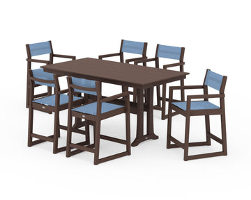 EDGE Sling Arm Chair 7-Piece Farmhouse Counter Set with Trestle Legs
