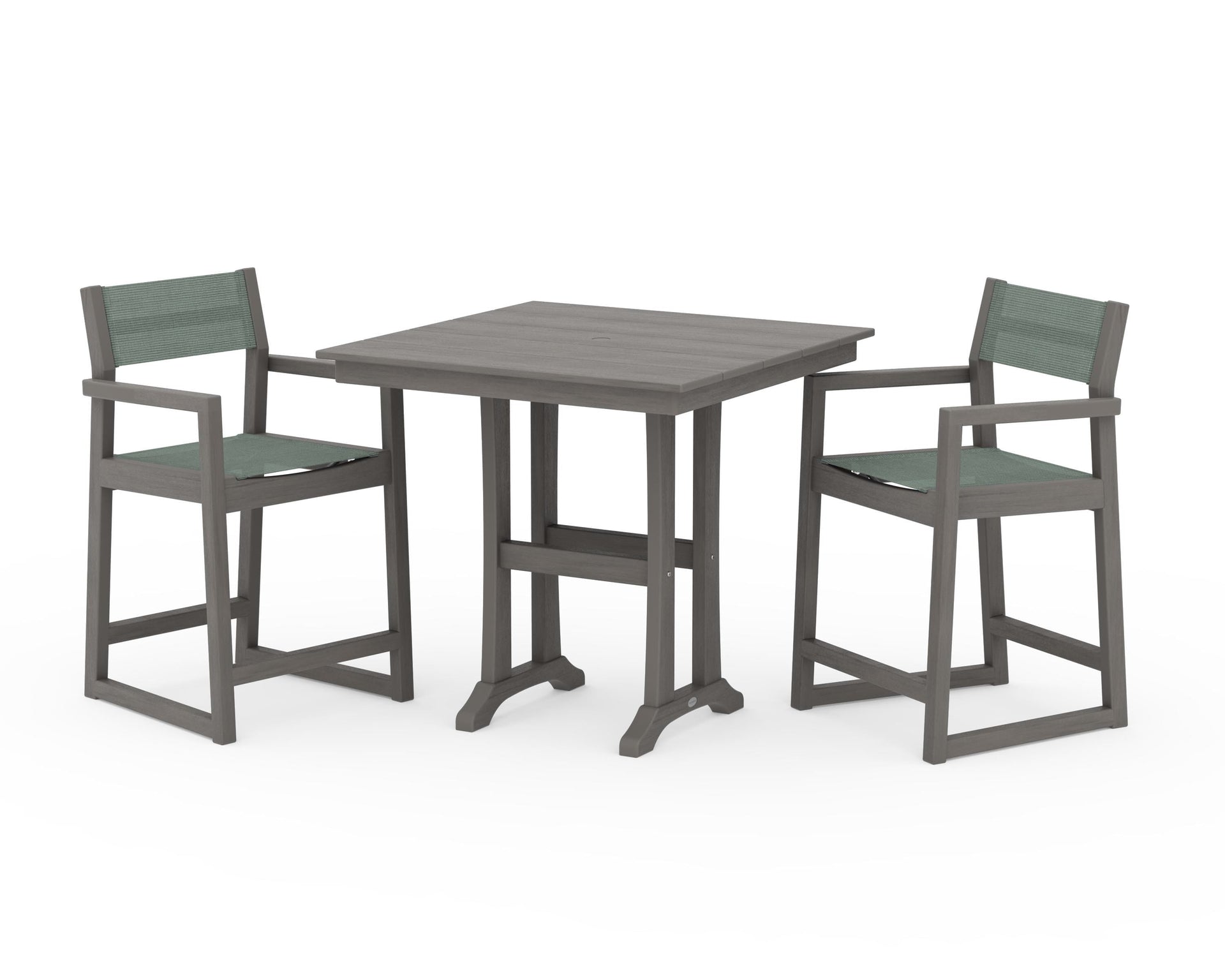 EDGE Sling Arm Chair 3-Piece Farmhouse Counter Set with Trestle Legs