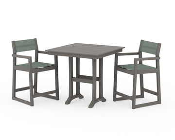 EDGE Sling Arm Chair 3-Piece Farmhouse Counter Set with Trestle Legs