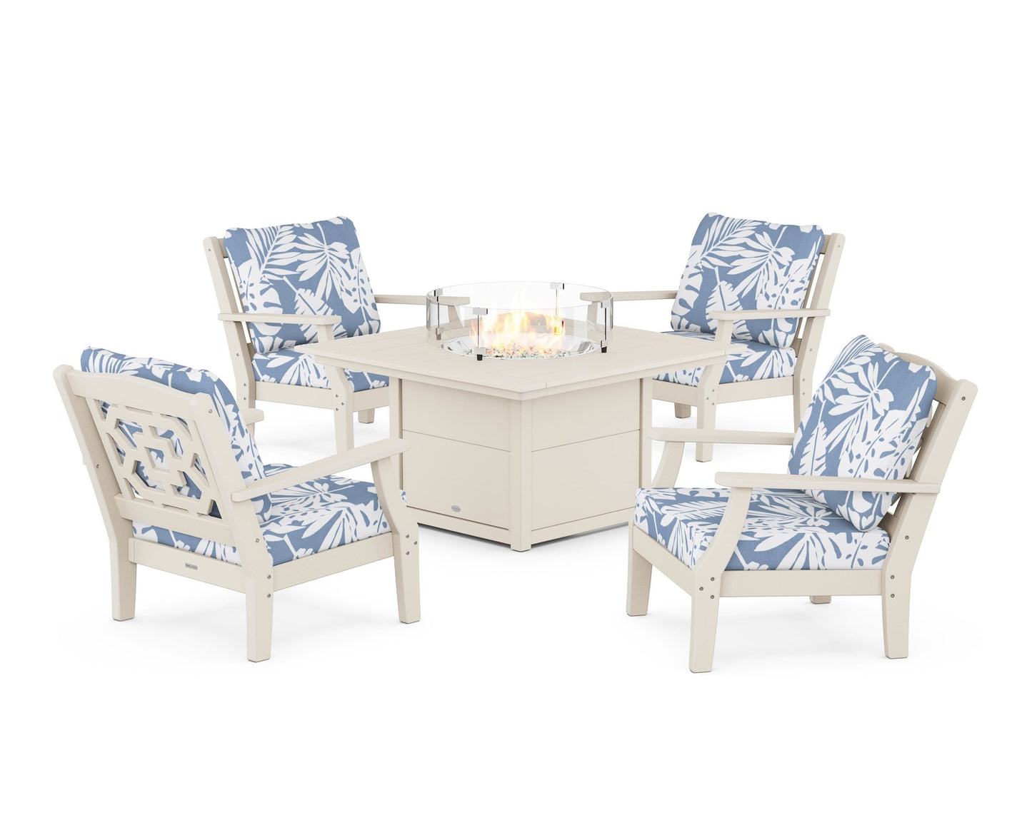 Chinoiserie 5-Piece Deep Seating Set with Fire Pit Table
