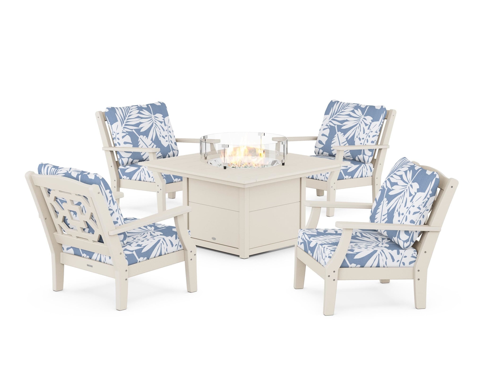 Chinoiserie 5-Piece Deep Seating Set with Fire Pit Table