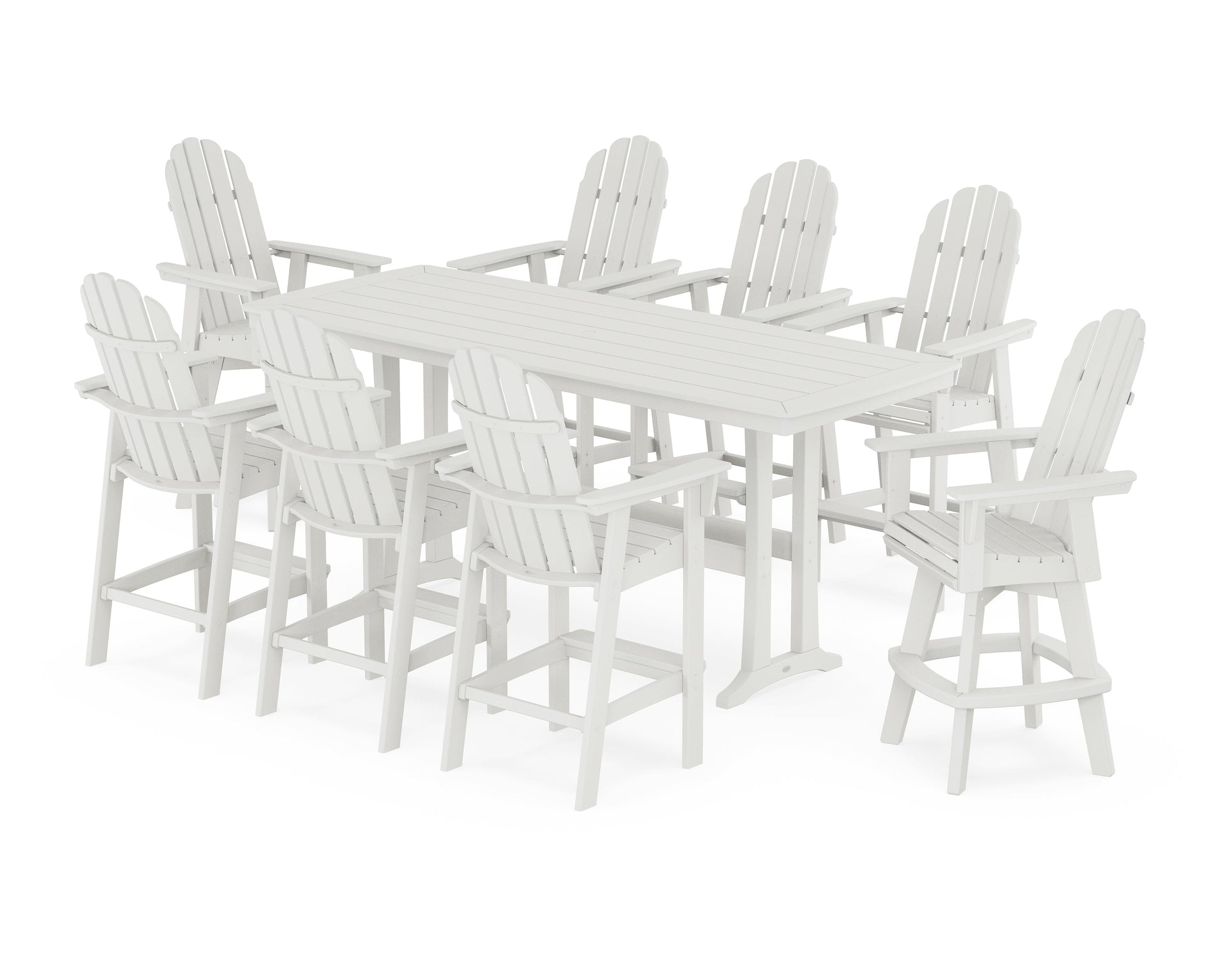 Vineyard Curveback Adirondack Swivel 9-Piece Bar Set with Trestle Legs