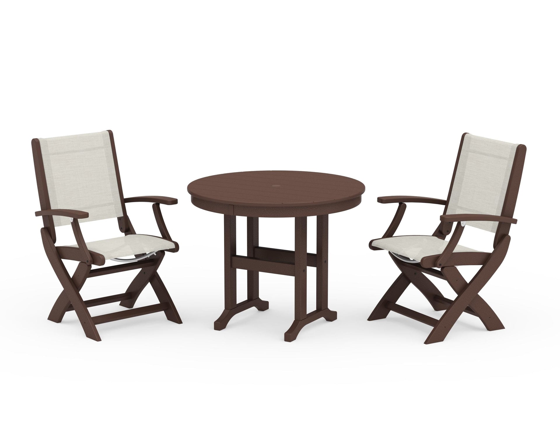 Coastal Folding Chair 3-Piece Round Dining Set