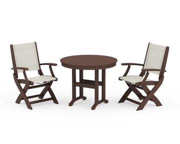 Coastal Folding Chair 3-Piece Round Dining Set