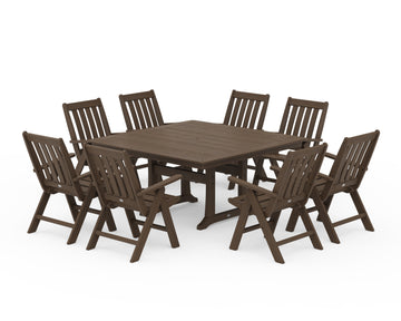 Vineyard Folding Chair 9-Piece Square Dining Set with Trestle Legs