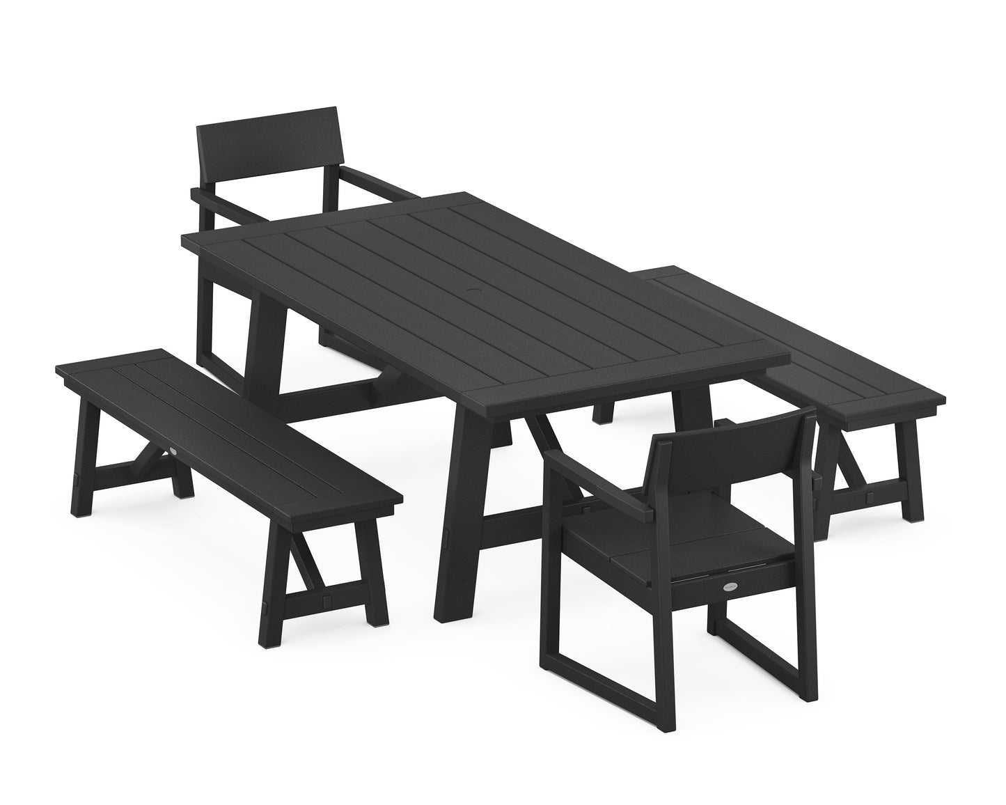 EDGE 5-Piece Rustic Farmhouse Dining Set With Benches