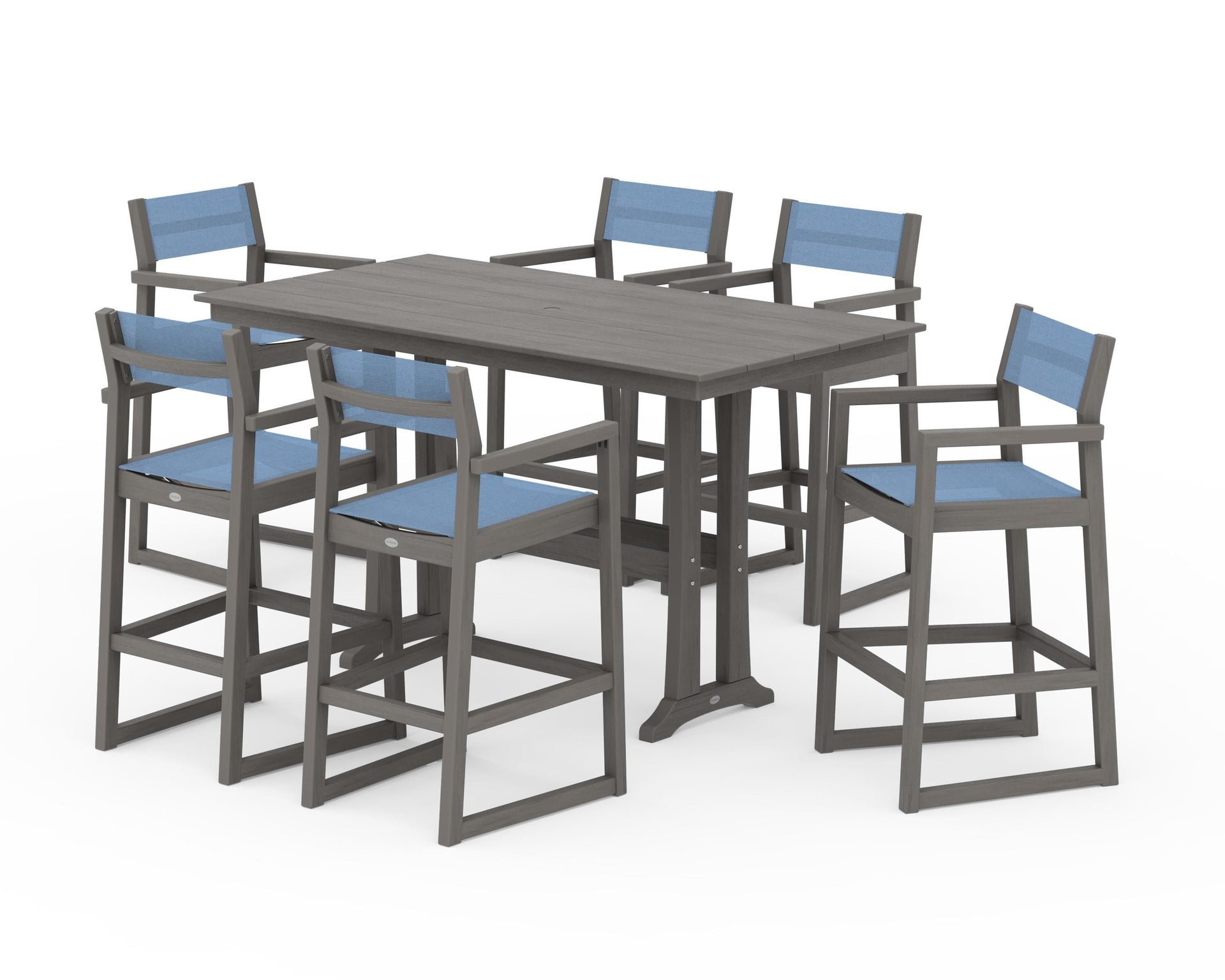 EDGE Sling Arm Chair 7-Piece Farmhouse Bar Set with Trestle Legs