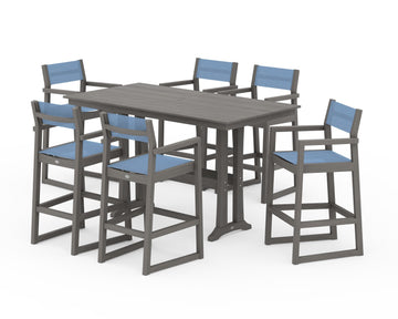 EDGE Sling Arm Chair 7-Piece Farmhouse Bar Set with Trestle Legs