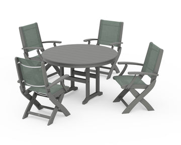 Coastal Folding Chair 5-Piece Round Dining Set