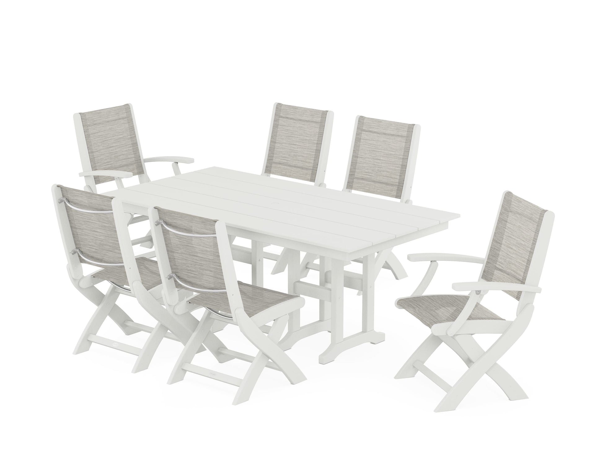 Coastal Folding Chair 7-Piece Farmhouse Dining Set