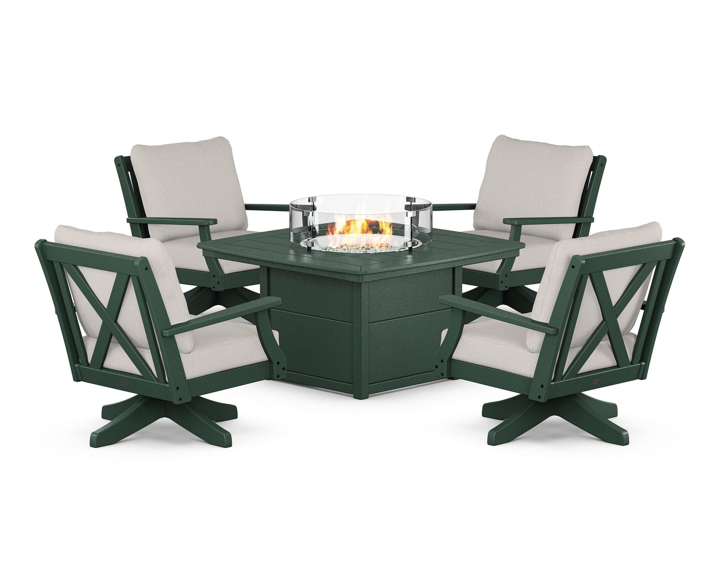 Braxton 5-Piece Deep Seating Swivel Conversation Set with Fire Pit Table