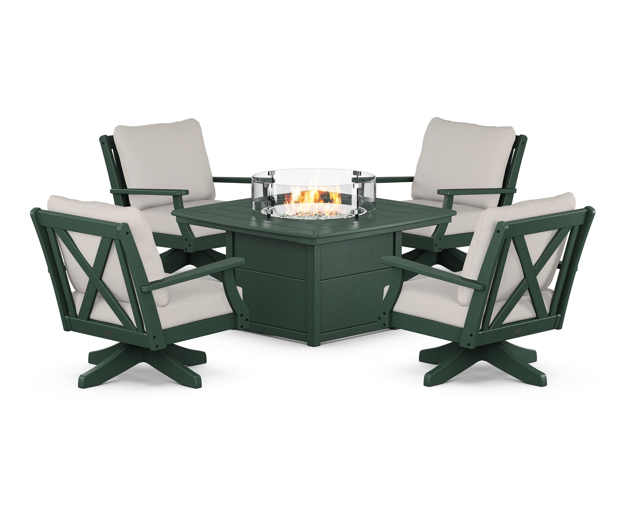 Braxton 5-Piece Deep Seating Swivel Conversation Set with Fire Pit Table