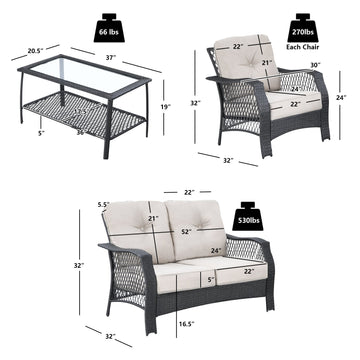 Costway 4pc Patio Wicker Furniture Set Loveseat Sofa Coffee Table Beige 64579183 New