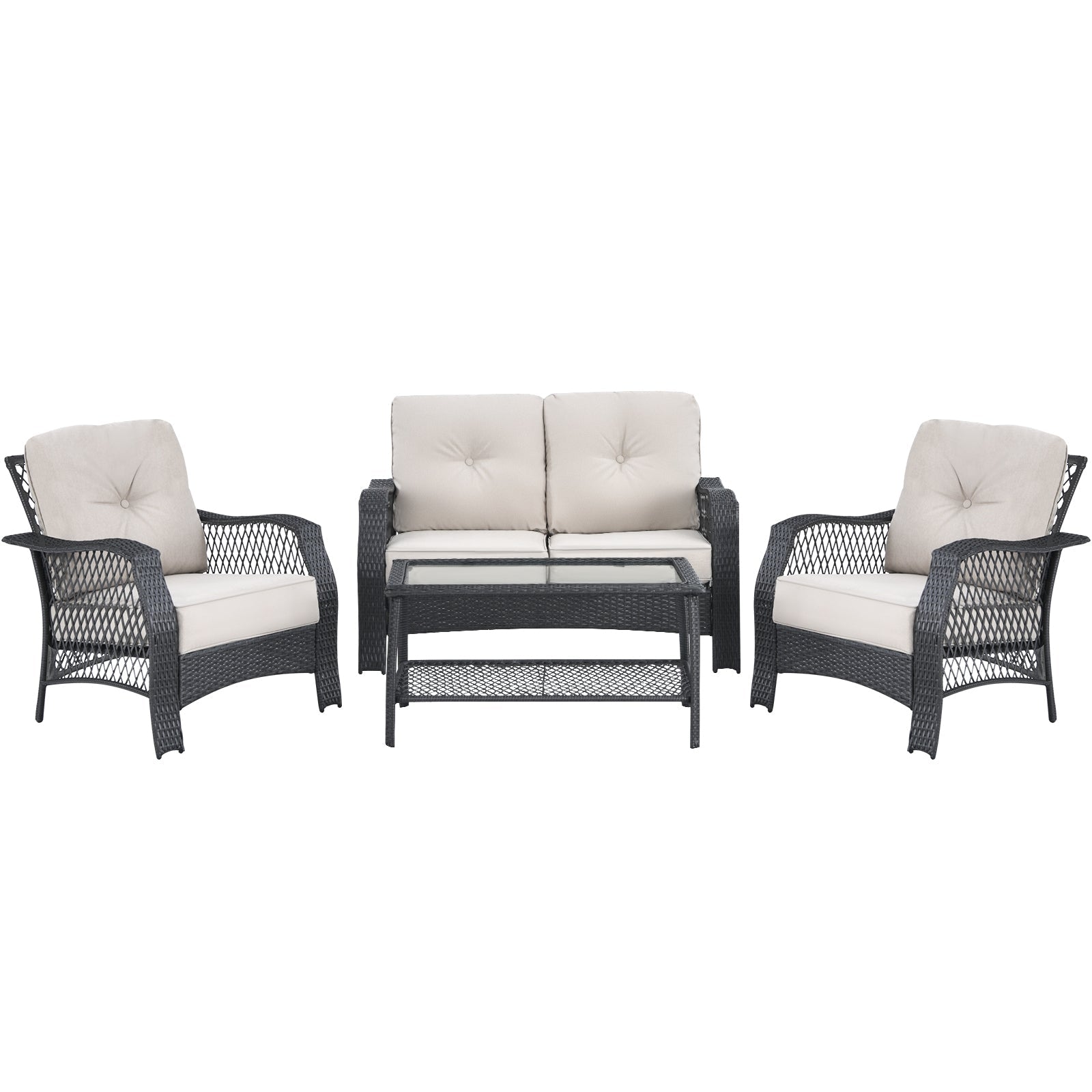 Costway 4pc Patio Wicker Furniture Set Loveseat Sofa Coffee Table Beige 64579183 New