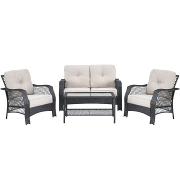 Costway 4pc Patio Wicker Furniture Set Loveseat Sofa Coffee Table Beige 64579183 New