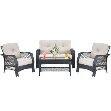 Costway 4pc Patio Wicker Furniture Set Loveseat Sofa Coffee Table Beige 64579183 New