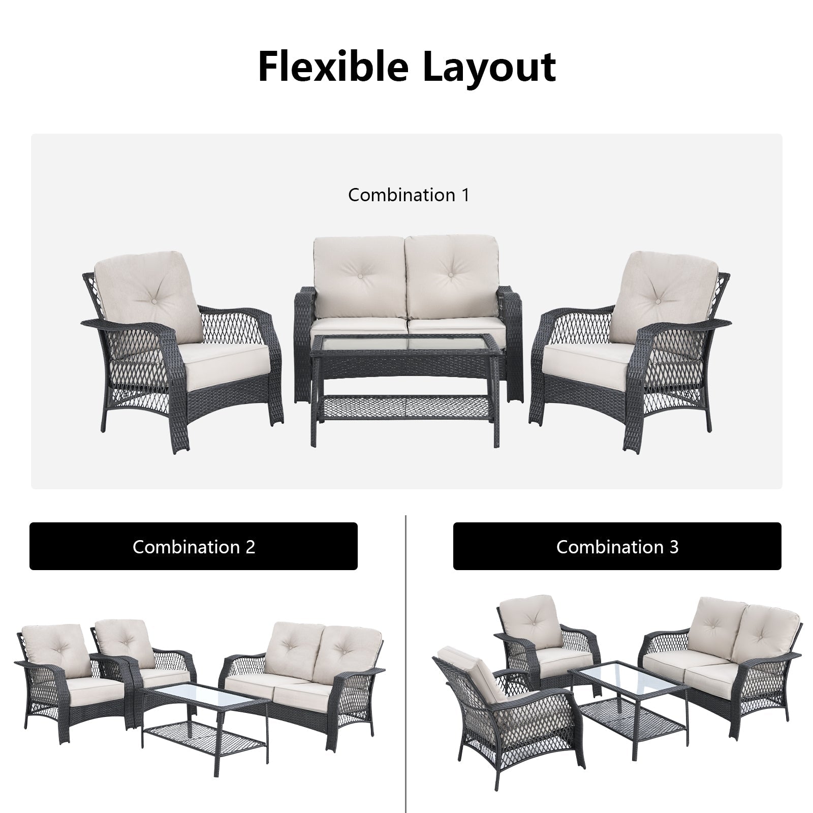 Costway 4pc Patio Wicker Furniture Set Loveseat Sofa Coffee Table Beige 64579183 New