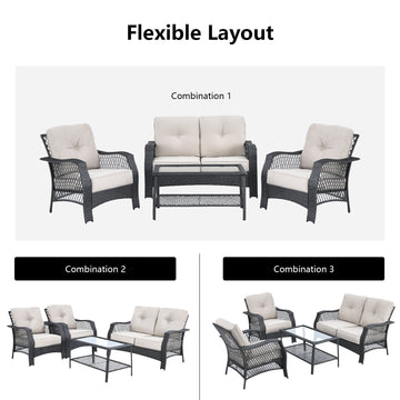 Costway 4pc Patio Wicker Furniture Set Loveseat Sofa Coffee Table Beige 64579183 New